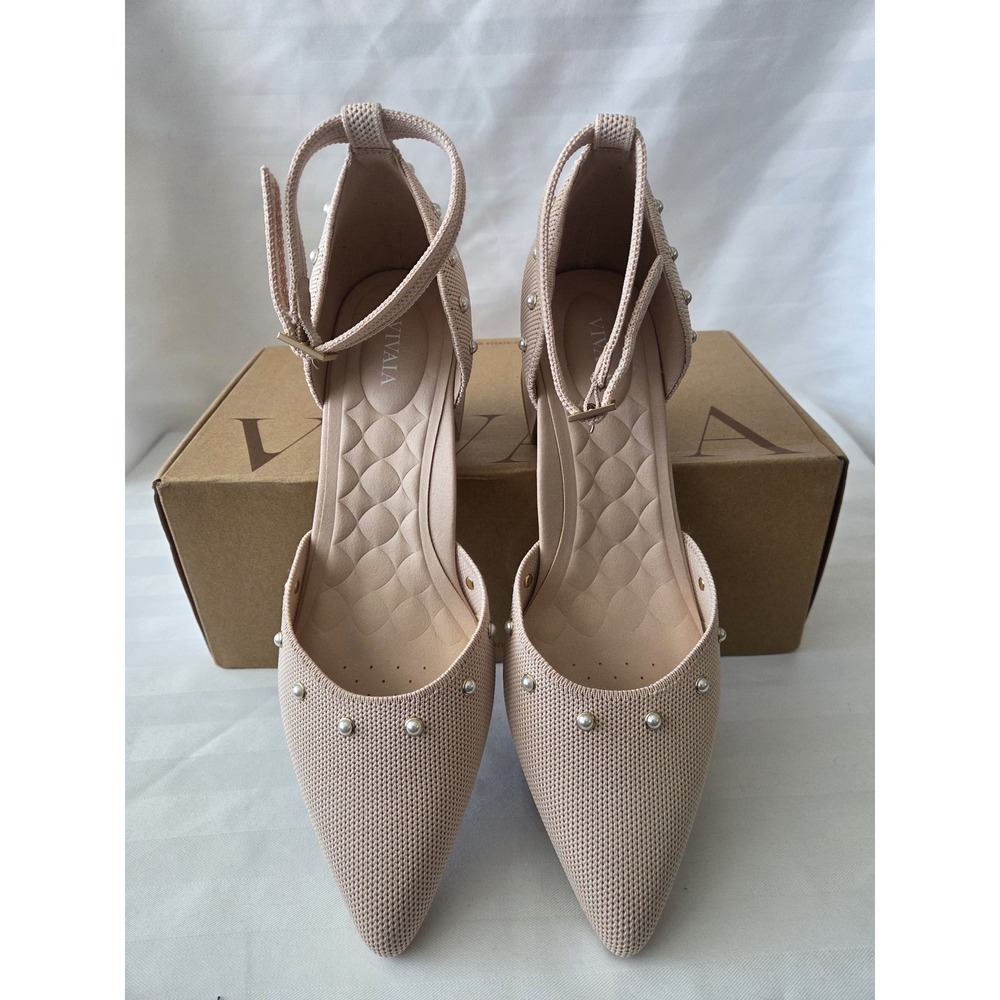 VIVAIA Galilea Ballet Blush Pearl Knit Pointed Toe Block Heel Pumps EU 41 US 9.5 - Picture 12 of 16